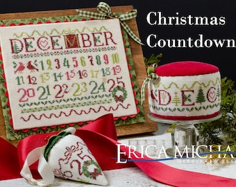 Counted Cross Stitch Pattern, Christmas Countdown, December Calender, Strawberry, Pin Drum, Erica Michaels, PATTERN ONLY