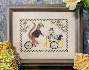 Counted Cross Stitch Pattern, Summer Squirrel, Cross Stitch Pattern, Acorn, Baby Squirrel, Baby Carriage, The Blue Flower, PATTERN ONLY