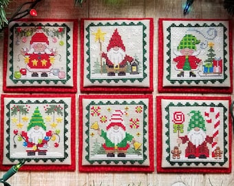 Counted Cross Stitch Pattern, Christmas Gnome Littles, Christmas Decor, Santa, Mrs. Claus, Elves, Star, Waxing Moon Designs, PATTERN ONLY