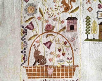 Counted Cross Stitch, Among the Petals, Garden Series, Flower Motifs, Rabbit, Squirrel, Bird Motifs, Blueberry Ridge Design, PATTERN ONLY