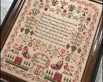 Counted Cross Stitch Pattern, Jane Cowey 1850, Reproduction Sampler, Religious Sampler, Primitive Decor, The Scarlett House, PATTERN ONLY