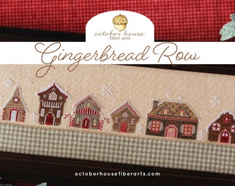 Counted Cross Stitch Pattern, Gingerbread Row, Pillow Ornament, Bowl Filler, Skinny Mini, October House Fiber Arts, PATTERN ONLY