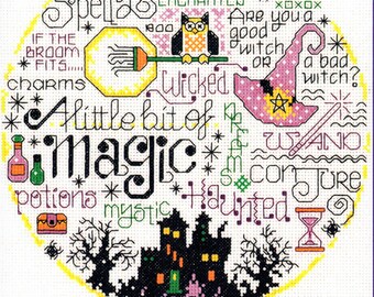 Counted Cross Stitch Pattern, Let's Be Magical, Snow Globe, Halloween, Witch Hat, Imaginating, Ursula Michael, PATTERN or KIT ONLY