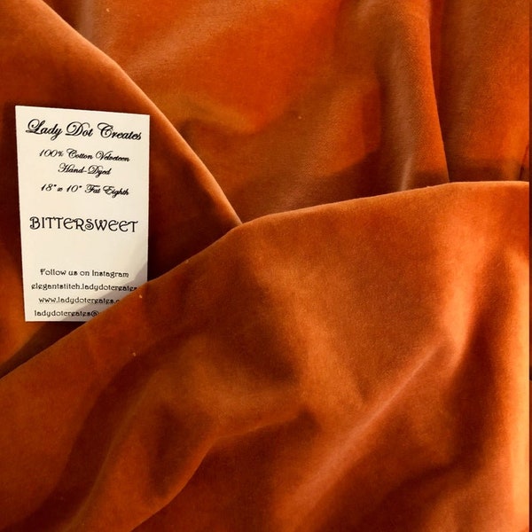 Velveteen, Bittersweet, Orange Velveteen, Hand Dyed Velveteen, Cotton Velveteen, Finishing Fabric, Velveteen Fabric, Lady Dot Creates