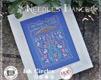 Counted Cross Stitch Pattern, Needles Dance, Bunnies, Birds, Blooms, Cottage Chic, Shabby Cottage, Needle Minder, Ink Circles, PATTERN ONLY