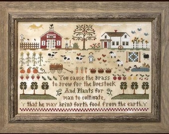 Counted Cross Stitch Pattern, Farm Life, Barn, Farmhouse, Chickens, Sheep, Farm Sampler, Inspiration, Little House Needleworks, PATTERN ONLY