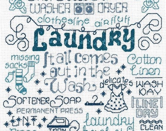 Counted Cross Stitch Pattern, Let's Do Laundry, Laundry Room, Farmhouse Decor, Imaginating, Ursula Michael, PATTERN or KIT ONLY