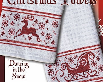 Counted Cross Stitch Pattern, Christmas Towels, Christmas Decor, Dancing in the Snow, Santa's Sleigh, Redwork, Stoney Creek, PATTERN ONLY