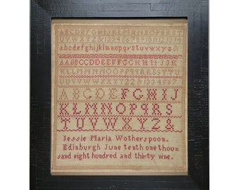Counted Cross Stitch Pattern, Jessie Wotherspoon 1839 Sampler, Alphabet Sampler, Scottish Reproduction, The Wishing Thorn, PATTERN ONLY