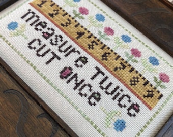 Counted Cross Stitch Pattern, Measure Twice Cut Once, Stitching Decor, Tape Measure, Flowers, Sweet Wing Studio, PATTERN ONLY