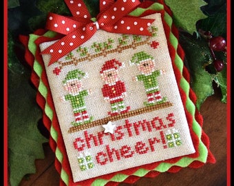 Counted Cross Stitch, Christmas Cheer, Christmas Ornament, Christmas Pillow, Elves Ornament, Country Cottage Needleworks, PATTERN ONLY