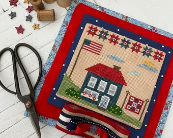 Counted Cross Stitch Pattern, Summer House, Patriotic, Flag, Americana, Country Rustic, Summer Day, Primrose Cottage Stitches, PATTERN ONLY