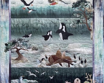 Quilt KIT,  After the Rain, Otters, Osprey, Orca, Octopus, Seals, Pine Needles, McKenna Ryan, Hoffman California, KIT