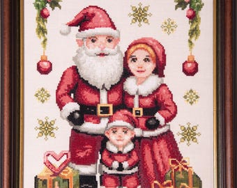 PRE-Order, Counted Cross Stitch Pattern, The Santa Family, Christmas Decor, Pillow, Retro Look Design, Samplers and Primitives, PATTERN ONLY