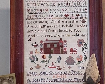 Counted Cross Stitch Pattern, Sheltered From the Cold, Reproduction Sampler, Alphabet, Hands To Work.  PATTERN ONLY