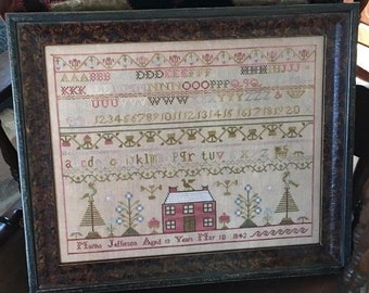 Counted Cross Stitch Pattern, Martha Jefferson 1842 Sampler, Cross Stitch Sampler, Saltbox House, Reproduction, Chessie and Me, PATTERN ONLY