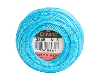 DMC Perle Cotton, Size 8, DMC 3846, Turquoise, Pearl Cotton Ball, Embroidery Thread, Punch Needle, Embroidery, Penny Rug, Sewing Accessory