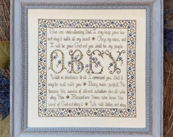 Counted Cross Stitch Pattern, Building Block Obey, Inspirational, Scriptural Sampler, My Big Toe Designs, PATTERN ONLY