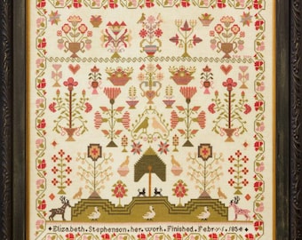 Counted Cross Stitch Pattern, Elizabeth Stephenson 1854, Reproduction Sampler, 2025 Queen of the May, Hands Across the Sea, PATTERN ONLY