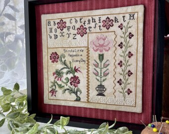 Counted Cross Stitch Pattern, Stitch Happiness, Alphabet Sampler, Flower Motifs, Spring Decor, Jan Hicks Creates, PATTERN ONLY