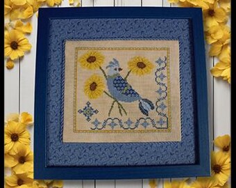 Counted Cross Stitch Pattern, A Bluebird's Sunflower Serenade, Summer Decor, Sunflowers, Bluebird, Wildflower Stitching, PATTERN ONLY