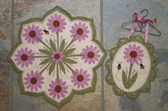 Wool Applique Pattern, Coneflowers, Summer Blossoms, Wool Applique
