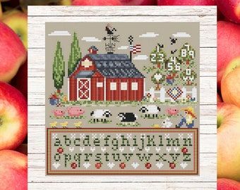 Counted Cross Stitch, Apple Farm, Autumn Decor, Alphabet Sampler, Barnyard, Farm Animals, U.S. Flag, Shannon Christine Designs, PATTERN ONLY