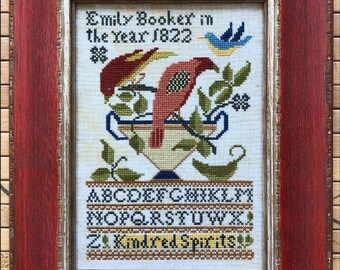 Counted Cross Stitch Pattern, Kindred Spirits, Sampler, French Sentiments, Folk Art, Reproduction Sampler, Kathy Barrick, PATTERN ONLY