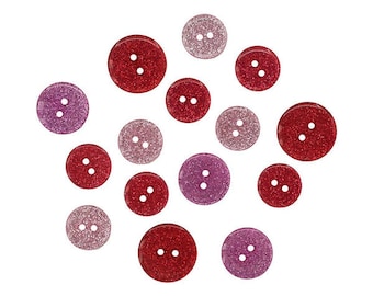 Valentine Glitter, Romance Collection, Two Hole Buttons, Pink and Red Buttons, Sparkly Glitter Buttons, SUS110, Buttons Galore & More