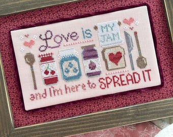 Counted Cross Stitch Pattern, Love Is My Jam, Valentine's Day, Pillow Ornament, Bowl Filler, Sweet Wing, PATTERN ONLY