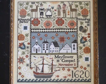 Cross Stitch Pattern, The New World Sampler, Mayflower, Pilgrims, Native Americans, Motifs, Plum Street Samplers, PATTERN ONLY