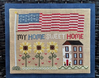 Counted Cross Stitch Pattern, My Home Sweet Home, Patriotic Sampler, Sunflowers, American Flag, Americana, Sweet Wing Studio, PATTERN ONLY