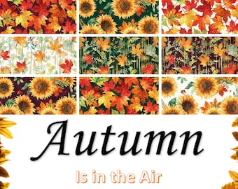 Quilt Fabric, Autumn Is in the Air, Fall Fabrics, Sunflowers, Maple Leaves, Pumpkins, Mulberry Leaves, Harvest Fabric, Hoffman Fabrics