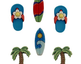 Paradise Found, Fun in the Sun Collection, Surfboard, Flip Flops, Summer Decor, Beach Decor, Palm Trees, Buttons Galore & More