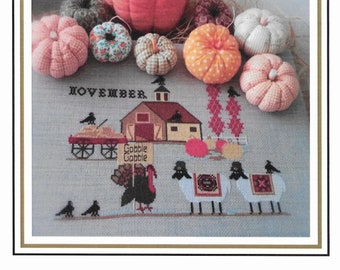 Counted Cross Stitch Pattern, Heroic Ewes Giving Thanks, Sheep, Barn, Turkey, Fall Decor, Country Rustic, Twin Peak Primitives, PATTERN ONLY