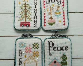 Counted Cross Stitch Pattern, Christmas Tiny Tags, Pillow Ornament, Holiday Tags, Motifs, KiraLyn's Needlearts, PATTERN ONLY