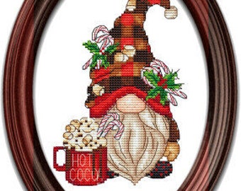 Counted Cross Stitch Pattern, Hot Cocoa Gnome, Christmas Decor, Candy Cane, Marshmallows, Ornament, Les Petites Croix de Lucie, PATTERN ONLY