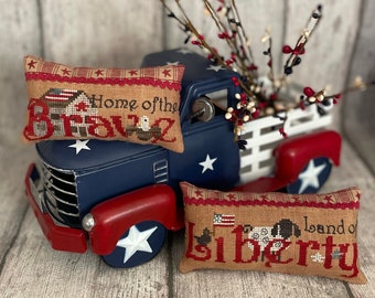 Counted Cross Stitch, Brave & Liberty, Patriotic, Americana, Pillow Ornaments, Independence Day, Mani di Donna, PATTERN ONLY