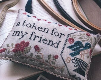 Counted Cross Stitch Pattern, Sewn in Friendship, Pin Keep, Pincushion, Friend Gift, Primitive Decor, Heartstring Samplery, PATTERN ONLY