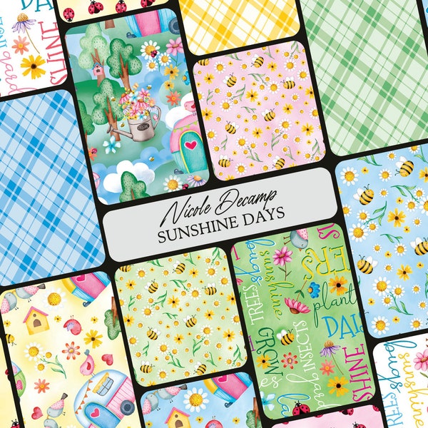 Quilt Fabric, Sunshine Days, Quilters Cotton, Sewing Fabrics, Cottage Chic, Layer Cake, Charm Pack, Shabby Cottage, Nicole deCamp, Benartex