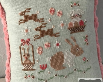 Counted Cross Stitch, Hop To It, Easter Decor, Rabbits, Garden Decor, Folk Art, Flowers, Eggs, Annie Beez Folk Art, PATTERN ONLY