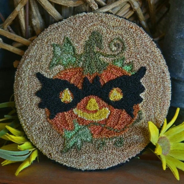 Punch Needle Pattern, Masked Jack O Lantern, Bat Wing Mask, Halloween Decor, Punch Needle Embroidery, Village Folk Art, PATTERN ONLY