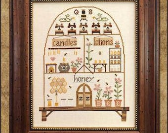 Counted Cross Stitch Pattern, The Hive, Honey, Candles, Queen Bee, Country Decor, Farmhouse Decor, Little House Needlework, PATTERN ONLY