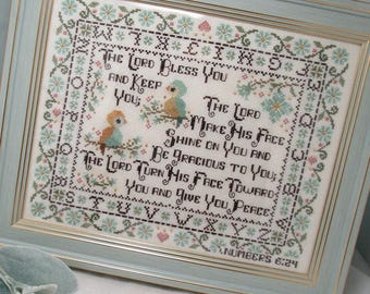 Counted Cross Stitch Pattern, Bless You Sampler, Scriptural Decor, Inspirational, Number 6:24, KiraLyn's Needlearts, PATTERN ONLY