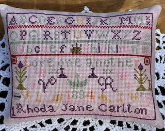 Counted Cross Stitch Pattern, Rhoda Jane Carlton 1894, Reproduction Sampler, Alphabet Sampler, SamBrie Stitches Designs, PATTERN ONLY