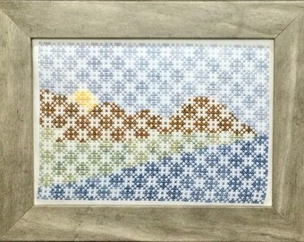 Counted Cross Stitch Pattern, Lake, Summer Decor, Water, Mountains, Lake Scene, Pillow Ornament, Arlene Cohen, Works by ABC, PATTERN ONLY