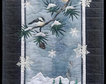 Quilt KIT, Frosted Perch, Chickadees, Winter Decor, Pine Needles, McKenna Ryan, Hoffman California, KIT
