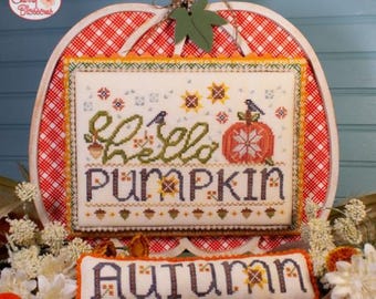 Counted Cross Stitch Pattern, Hello Pumpkin, Autumn Sampler, Fall Motifs, Crows, Cherry Guidry, Cherry Blossoms, PATTERN ONLY
