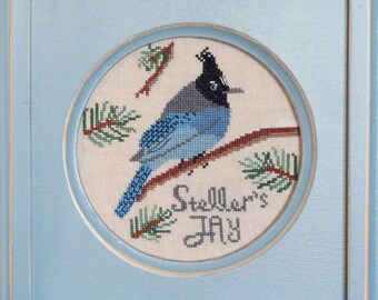 Counted Cross Stitch Pattern, Stellar's Jay, Bird Crush Club, Pillow Ornament, Pine Tree, Lindy Stitches, PATTERN ONLY