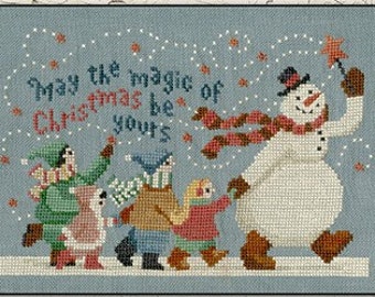 Counted Cross Stitch Pattern, Magic of Christmas, Christmas Decor, Snowman, Primitive Decor, Teresa Kogut, PATTERN ONLY